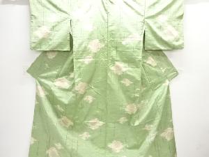 アンティーク　花唐草模様織り出し十日町紬着物